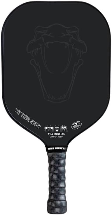 Wild Monkeys Pit Viper Ghost - Midweight (8.0 oz) Raw T700 Carbon Fiber Pickleball Paddle, 14mm Honeycomb Core, Prolite Phantom Ultra Grip - USAP Approved