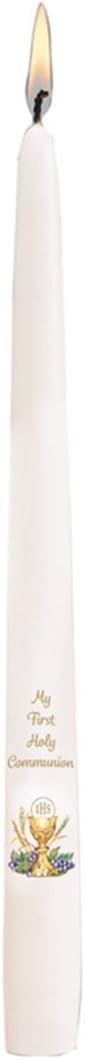 First Communion Candle My First Holy Communion Wax Taper Candle with Chalice and Host Design, 10 Inch