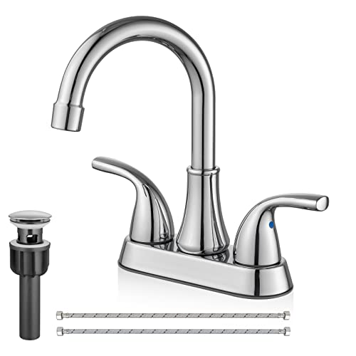 Cinwiny Bathroom 4 Inch Centerset Sink Faucet Polished Chrome Bathroom Faucet Two Handle 360 Swivel Spout Deck Mount Mixer Tap With Pop Up Drain Lavatory Vanity Faucet #TOP11