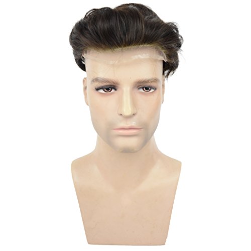 Llwear Toupee For Men Human Hair Mens Hair System 8X10 Inch Full French Lace Cap Comfortable Wear, 100% European Virgin Human Hair Men's Hairpieces Hair Replacement System For Men With Soft And Breathable Lace Base Cap #1B(Off Black) #TOP2