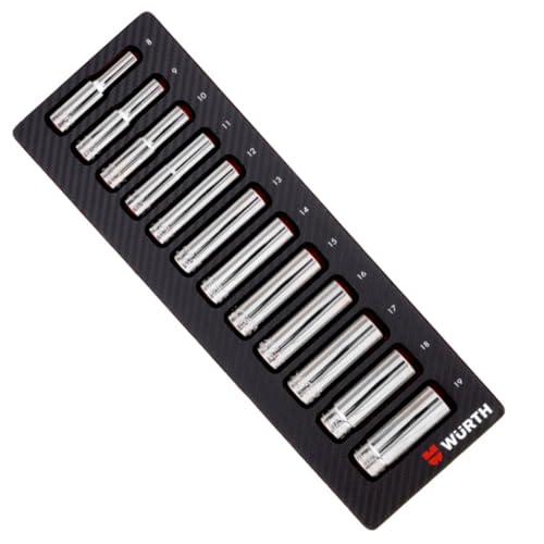 Würth Zebra 3/8 Zoll Steckschlüssel Nuss Satz 12 Teile lange Ausführung 64mm 0965905909 in Systemsatz in Schaumeinlage in Carbon Optik 2.4.1 für Werkstattwagen