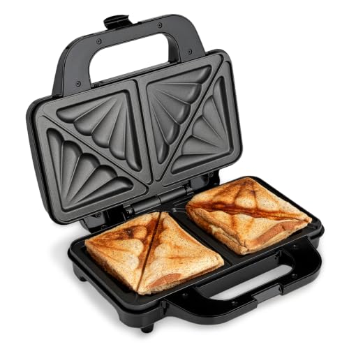Image of Global Gourmet by Sensio Home 4 Slice Sandwich Toaster Black Toastie Maker, 900W Premium Deep Fill Sandwich Maker Electric Grill Press - Non Stick Hot Plates for Toasted Bread & Panini