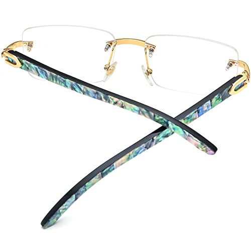 Image of HEPIDEM 100% Really Buffalo Horn Mussel Shell Rimless Eyeglass Frame 908