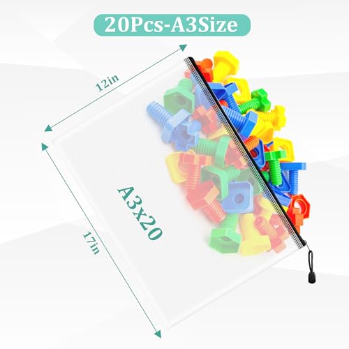 Image of 20pcs Mesh Zipper Pouch Bags, A3 Sizes, Zipper Pouches for Organizing, Board Game Storage, Travel, School Office