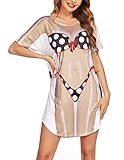 Picture of Ekouaer Women Bikini Print Cover Up Tshirt Round Neck Baggy Cover Up Shirt Beach Summer Bikini Cover Up M Polka Dot