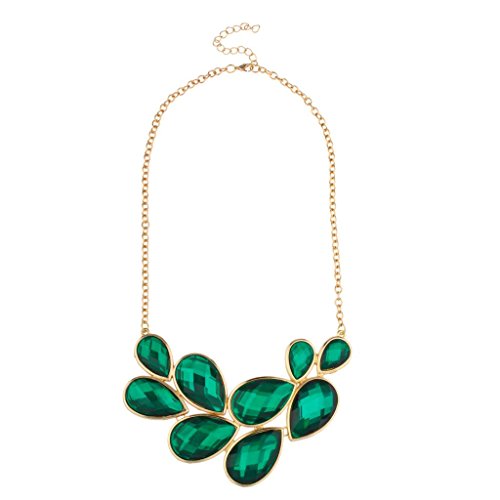 LUX ACCESSORIES Green Stone Bib Statement Tear Drop Chain Necklace