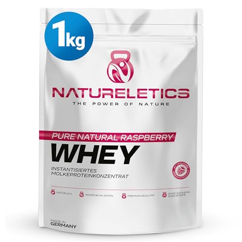 NATURELETICS HIMBEERE 1kg - Natürliches Premium Whey Protein aus Deutschland ohne Zusatz von Zucker, Süßstoffe, Aspartam & Sucralose - kohlenhydratarm – 22,6 % BCAA – reines Eiweißpulver