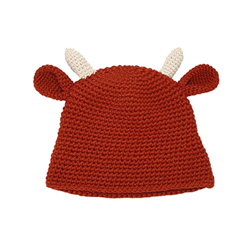 Coon Skin Hat Winter Horns Ears Hat Warm Chunky Cable Knit Hats Soft Stretch Thick Cute Knitted Cap For (Red, One Size) #TOP4