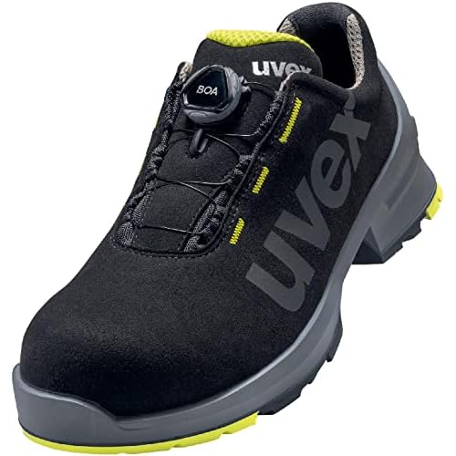 Hilax Sicherheitsschuhe Herren Leicht Arbeitsschuhe Damen rutschfest Atmungsaktiv mit Stahlkappe Sneaker Schutzschuhe Schwarz 44 EU 5 Uvex 1 Halbschuh mit BOA Fit System, Sicherheitsschuhe S2 SRC, Arbeitsschuhe für Damen & Herren, Schwarz/Lime, Größe 45