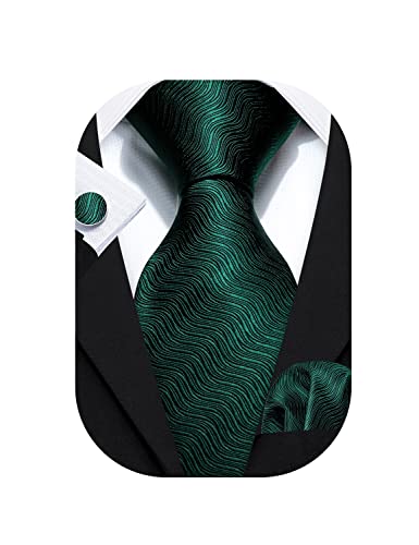 Image of Barry.Wang Plain Men Silk Ties Extra Long Satin Necktie for Wedding Business Handkerchief Cufflinks Set Solid Colors