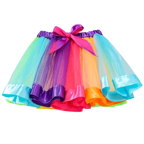 Girls Rainbow Tutu Skirt, Colorful Layered Tulle Tutu Skirts Princess Ballet Skirt Dress Up