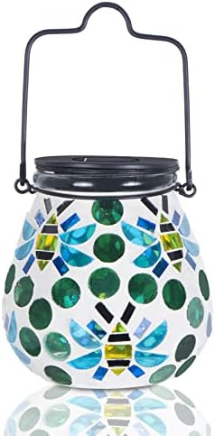 Mosaic Solar Light Outdoor Hanging Lantern - Bee Theme Jar Lantern Waterproof Table Lamp for Garden, Patio, Party, Yard, Outdoor Indoor Decoration