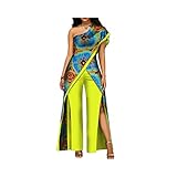 BAZINRICHE African 2 Piece Outfits for Women Floral Sexy Off Shoulder Long Blouse Cover Up Wide Leg Pants Sets