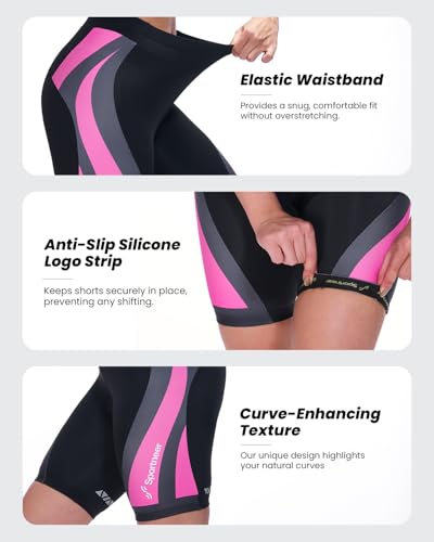 Sportneer Womens Padded Cycling Shorts 4D Padding Bike Bicycle Shorts for Women Black-Pink