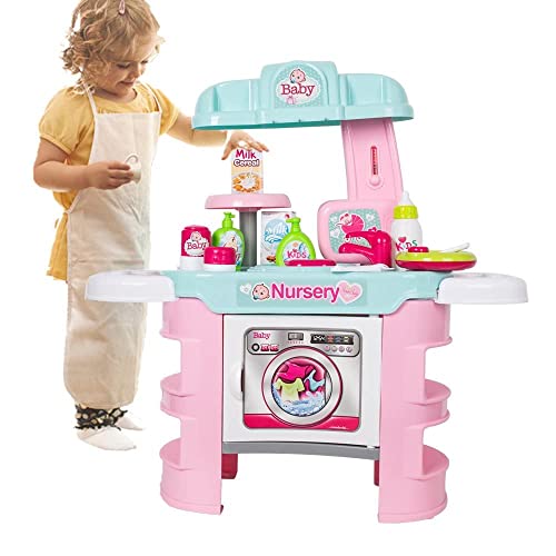 Color Tree Kids Nursery Care Playset Toy Pretend Role Play Baby Doll Bath Table ,Pink #TOP26