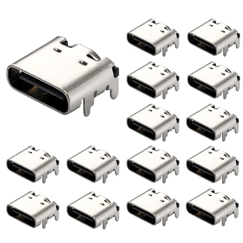 Greluma 15 Piezas Enchufe USB-3.1 USB C, Conector Hembra Tipo C de 16 Pines para diseño de PCB, Bricolaje, Carga de Alta Corriente-SMD, SMT