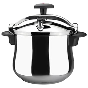 MAGEFESA Star Belly Pressure Cooker, 8.4 Quart, with rounded bottom, made in 18/10 stainless steel, suitable for all types of stovetops, included indution, 3 heavy security systems, 8 psi