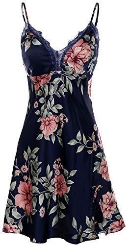 BellisMira Camisón de Satén Encaje Pijama Salto de Cama Suave Lencería Ropa de Dormir Ropa de Dormir Sexy