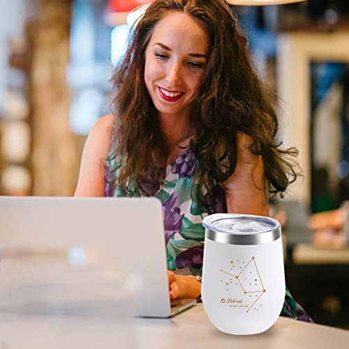 Hohy Libra Tumbler, Libra Gift For Women Men, Libra Star Gift, 12Oz, Stainless Steel Stemless Wine Glass, Constellation Horoscope Gift, Astrology Gift(Update), No Straw #TOP3