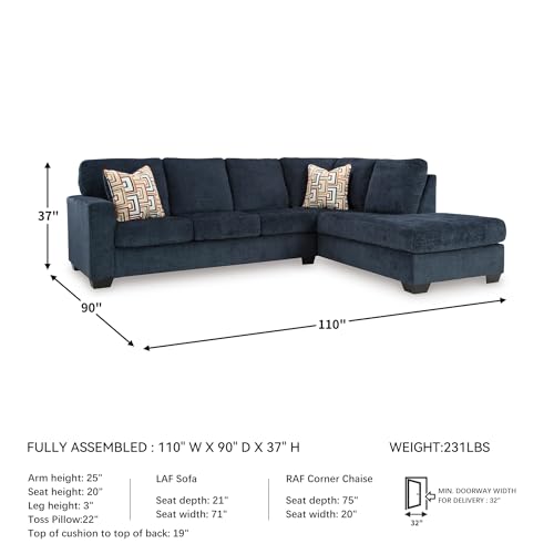 Image of Signature Design by Ashley 2-Piece Sectional Sofa with Chaise, Ink | Sag-resistant platform foundation, Durable 100% polyester chenille, 110-in width, 5-minute easy assembly, Aviemore Series