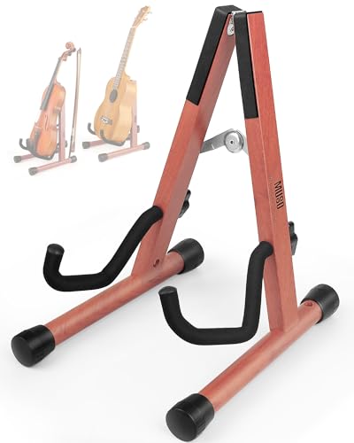 MUSO Wood Violin Stand with bow holder, Ukulele Stand, Wooden Stand for Mini Small Guitars, Banjo and Mandolin