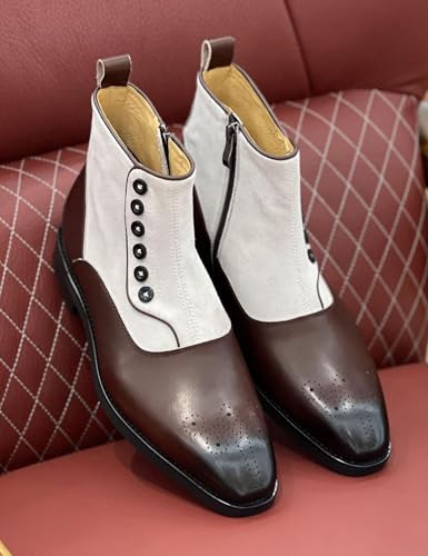 Santimon Men's Chelsea Boots Formal Dress Suede Ankle Boots Fashion Row of Buttons Two Tnoe Zipper Cowboy Boots Prom Wedding Business Casual Tuxedo Chukka Boots for Men4