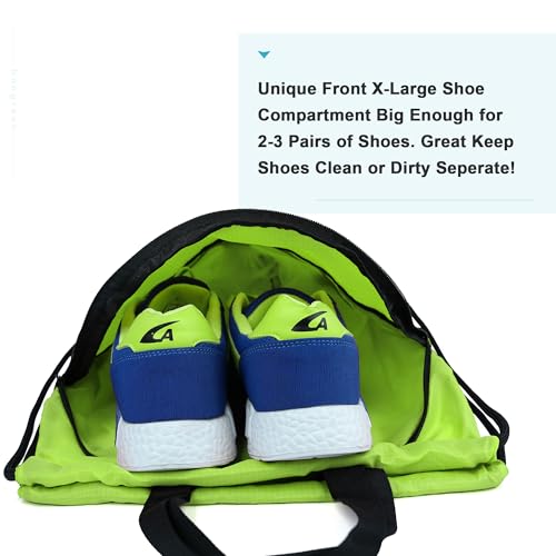 BeeGreen Yellow Drawstring Backpack with Shoe Compartment X-Large Gym Sports String Cinch Backpack Athletic Sackpack with Front Inside Zipper Pockets