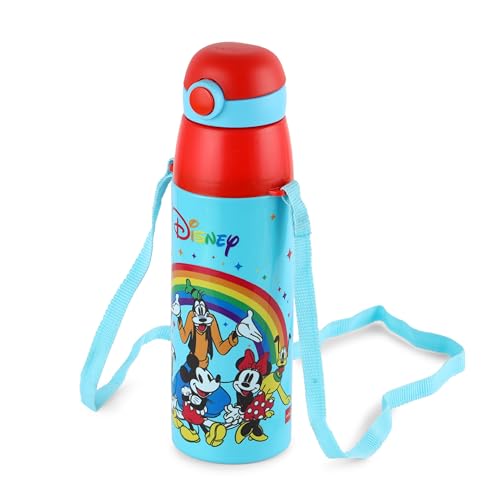 Image of CELLO Kidzbee Series Orb 600 Inner Steel Insulated Water Bottle, 500ml, Light Blue | 3D Touch & Feel Mickey Family Design | Leakproof Flip Top Spout, Easy to Carry | Cold Water Bottle for Kids School