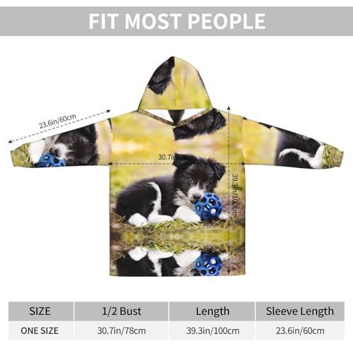 Couverture à capuche oversize femme pull flanelle chaud Border Collie - 3