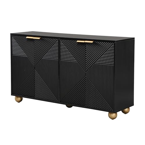 I0I&I0I Cómoda con puertas grabadas, asas doradas y patas decorativas de bola, ideal para salón, comedor o pasillo, con espacio de almacenamiento flexible (negro)