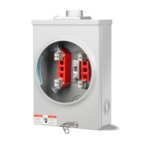 125 Amp Meter Socket 4 Jaw Meter Base 600V 3 Wire Ringless Type with Horn Bypass Meter Cover Plate Suitable for Overhead/Underground Feed
