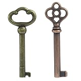 Aoserge Skeleton Key Set of 2pcs KY-2AB and KY-3AB Retro Antique Brass Old Keys for Vintage Furniture, Cabinets, and Doors, Perfect for Adding a Touch of Classic Charm