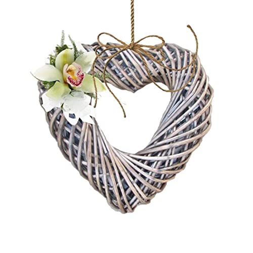 Wrenbury Couronne en osier en forme de cœur - 30 cm - Couronne de Noël argentée - Couronne de Noël en saule - Couronne d'automne et d'Halloween Cover