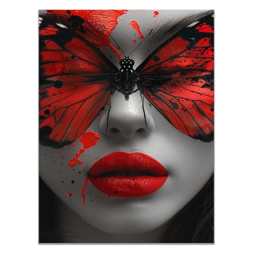 QUSAAOU Modernos Mariposa roja cubriendo mirada ambiente enigmático atractivo Para Dormitorios Cuadro Decorativos Salon Lienzos Decorativo Pared Comedor Decoracion Pasillo-40x60cm1 Sin marco