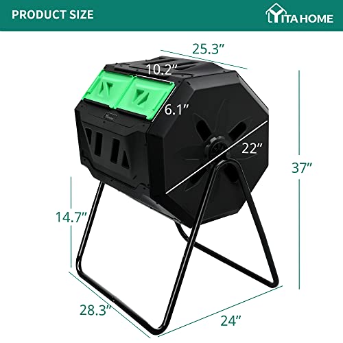 Yitahome Large Outdoor Dual Bin Composter Tumbling, 43 Gallon Rotating Compost Bin With 2 Sliding Doors And Aeration System, Garden Compost Tumbler, Bpa Free (2X21.5 Gallon,Green) #TOP7