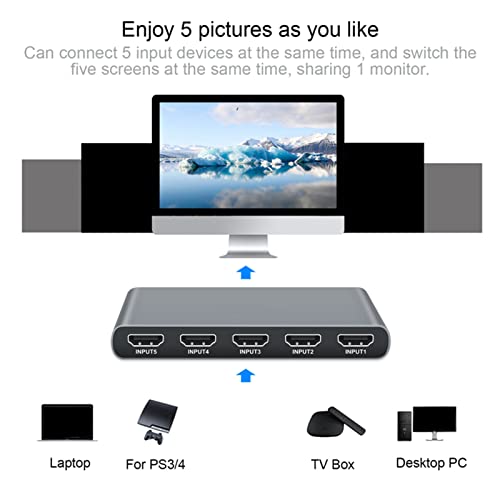 Switch HDMI 4K @ 60Hz 5x1, divisor HDMI 5 em 1 com controle remoto sem fio, resolução 4Kx2K, comutad