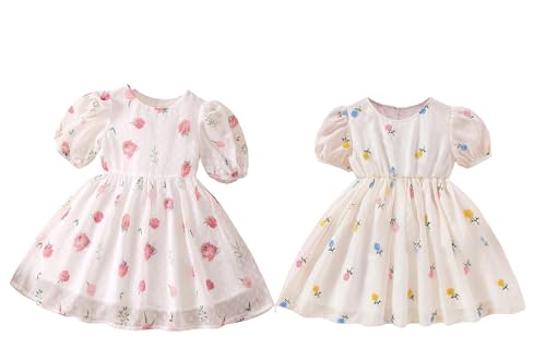 Image of TAGAS Girls Swiss Dot Floral Print Dress Sleeve Less Round Neck Elastic Waist Dress for Girls(KD-399)