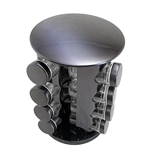 Porta Tempero Condimento Redondo Inox 16 Potes Giratório (Preto)