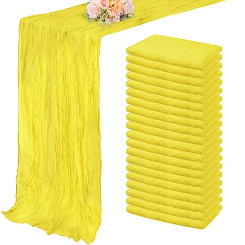 20 Pack Yellow Cheesecloth Table Runner 20 x 120 Inch Long Rustic Gauze Cheese Cloth Table Runner for Wedding 10FT Bridal Baby Shower Table Decorations Boho Fabric Sheer Birthday Party Table Decor by Foliafeel - Used condition - US$18.29