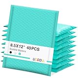 UCGOU Bubble Mailers 8.5x12 Inch 40 Pack Usable Size 8.5x11 Inch Teal Padded Envelopes Medium Waterproof Packaging Bags for Shipping Self Seal Strong Adhesive Envelopes for Jewelry Makeup Supplies