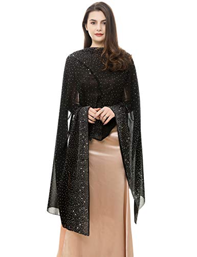 Reemonde Womens Pashmina Shawls And Wraps For Evening Dresses Chiffon Bridal Shawl For Wedding Dressy Rhinestones Sparkly Scarf (Black) #TOP2