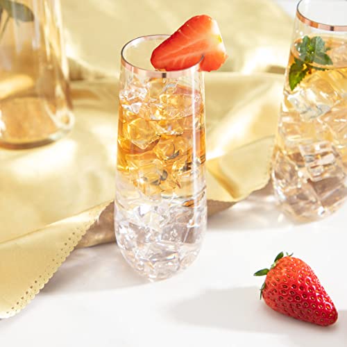 SUT 24PCS Rose Gold Champagne Flutes Plastic, 9oz Stemless Plastic Champagne Glasses, Rose Gold Rim Clear Toasting Glasses, Unbreakable, Shatterproof Mimosa Glasses, For Party,Shower - Thumbnail 7