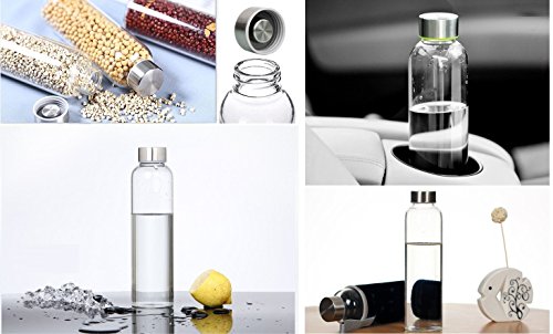 Top Level Quality Environmental Borosilicate Glass Water Bottle With Colorful Nylon Sleeve Crystal Clear Trendy Design -18Oz-Blue #TOP1