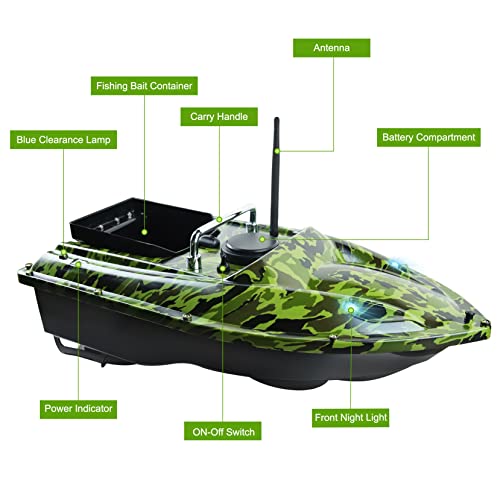 Foto von LANGSHI Fischköderboot RC Boot Köderboot 500m Fernbedienung Futterboot 1,5kg Laden Doppelmotor Fischfinder Geschenke für Männer (Tarnfarbe)