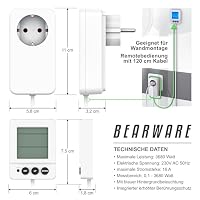CSL - Energiekostenmessgerät Steckdsose – Strommessgerät digital – kabelgebundenes Display - LED beleuchtet - Stromzähler – 3 Tasten – Überlastanzeige – 3680 Watt – Ansicht 2