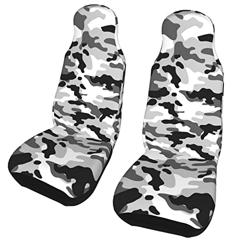 Black Grey Camo Auto Seat Covers Front Car Seat Cover Protector Universal Dust Resistant Comfortable Nonslip Car Accessories Fit For Most Cars, Sedan, Suv, Van 2 Pcs #TOP1