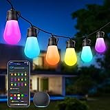 Govee Outdoor String Lights, RGBW 48ft Patio Lights, Multi-Color Smart LED Bulbs Works with Alexa, WiFi and Bluetooth Control, IP65 Waterproof, 40 Scene Modes, Dimmable for Garden, Backyard, Party