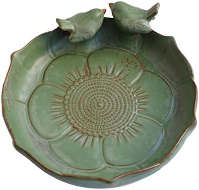 Light Green Ceramic Heavy Duty Wild Bird Bath Bowl or Feeder for Outdoor Garden, Bowl Only