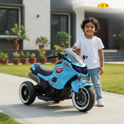 Image of Toyzone Trendy Electric Bike (Blue) | 6V Rechargeable Bike for Kids with 4.5Ah Battery | LED Lights, Music, MP3 /USB /BT | Smooth Acceleration | 6M Battery Warranty | Age 2-8 Years, Up to 35kg
