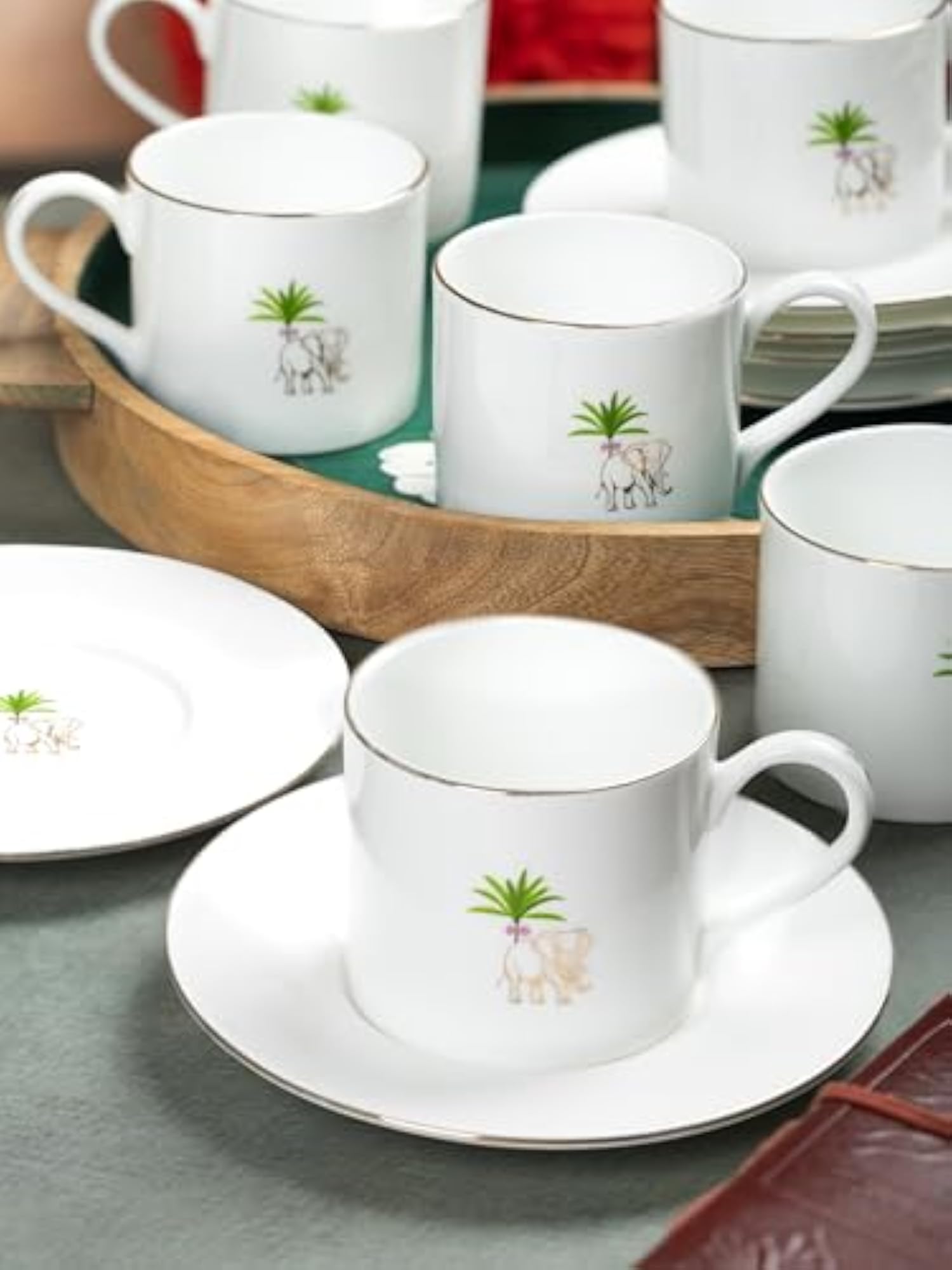 Fine Ceramic Tea Cup & Saucer Set with Peacock Print
